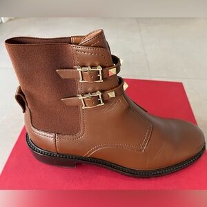 Valentino Garavani Brown Ankle Boots with Gold Studs
